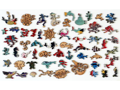 The whimsy pieces that can be found in the puzzle, Coral Reef.