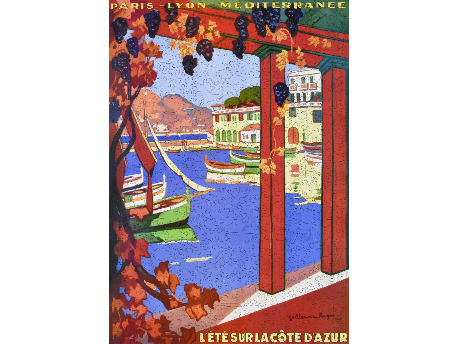 The front of the puzzle, Cote D'Azur, which shows a coastal harbor town.