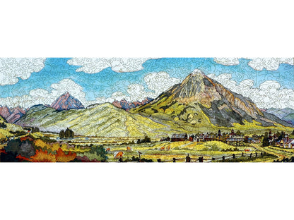 The front of the puzzle, Crested Butte, which shows a panoramic view of a town surrounded by mountains.