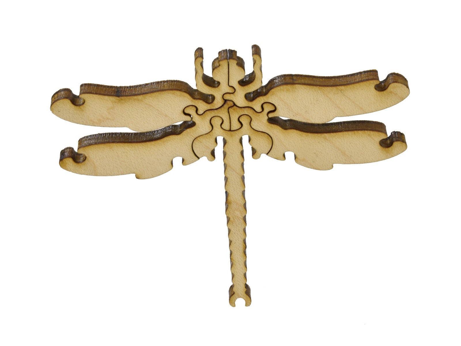A closeup of pieces in the shape of a dragonfly.