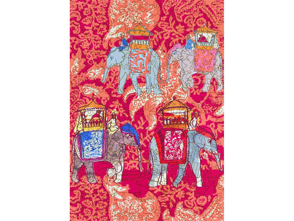 The front of the puzzle, Elephants, which shows four elephants on a bright textile background. 
