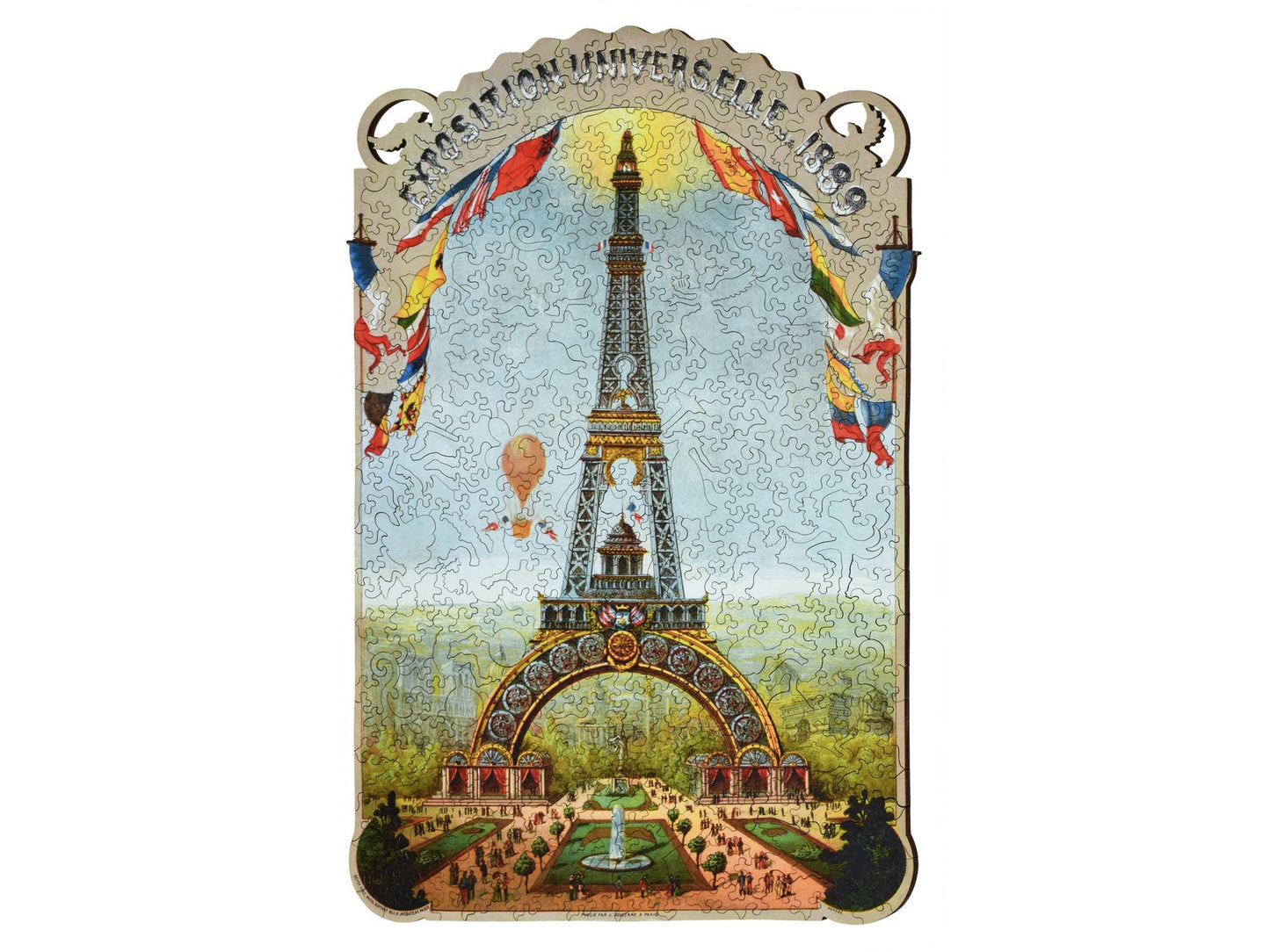 The front of the puzzle, Exposition Universelle de 1889, which shows the Eiffel Tower.