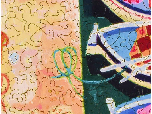 A closeup of the front of the puzzle, Fisherman's Jetty, Antibes, showing the detail in the pieces.