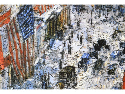 A closeup of the front of the puzzle, Flags on 57th Street, Winter 1918.