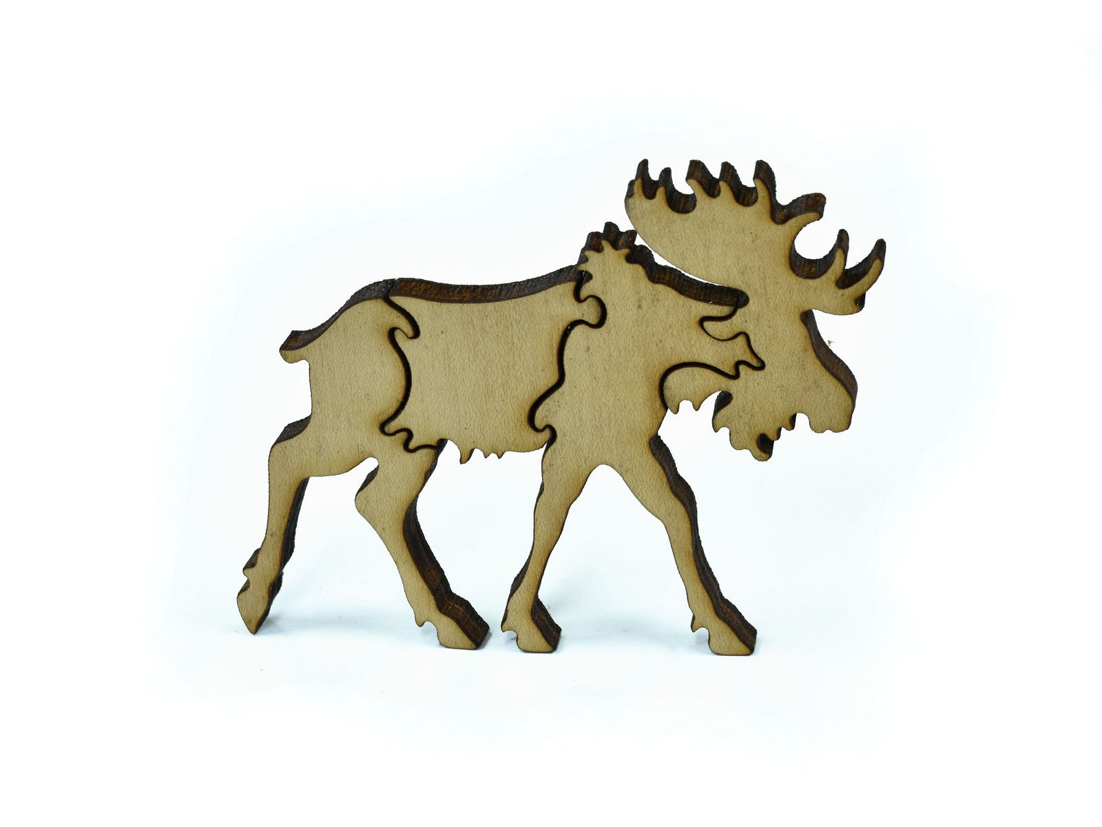A closeup of pieces in the shape of a moose.