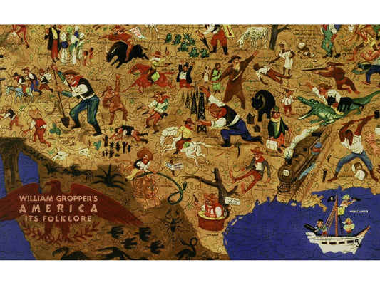 A closeup of the front of the puzzle, William Gropper's American Folklore.