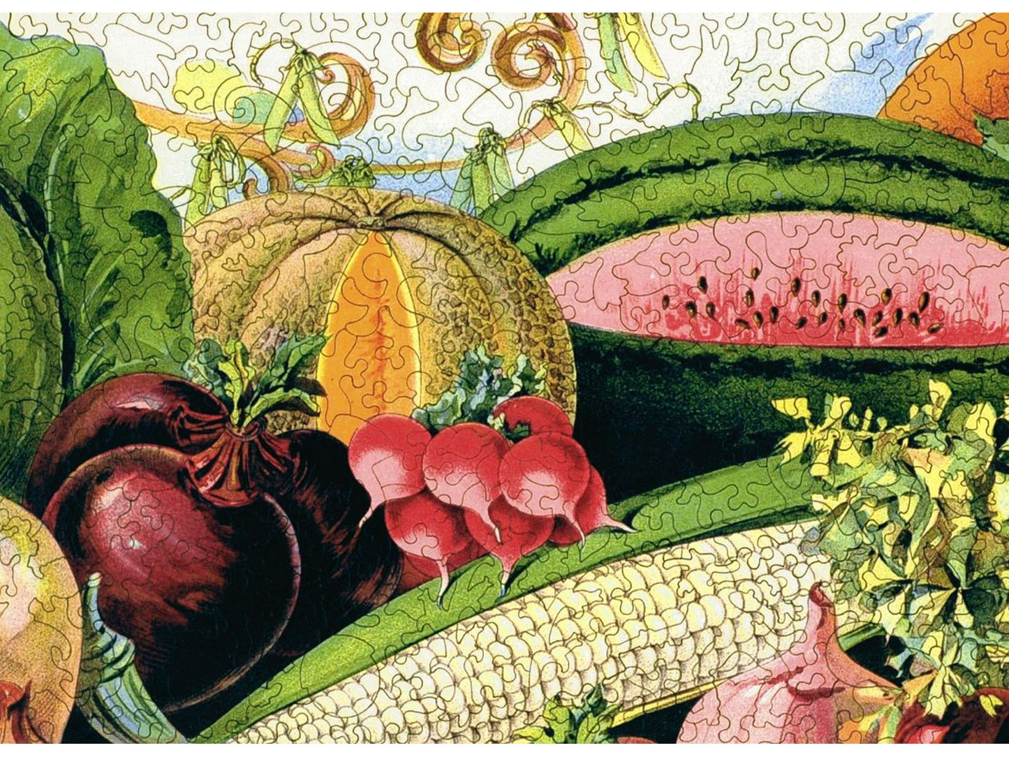 A closeup of the front of the puzzle, Garden Harvest.
