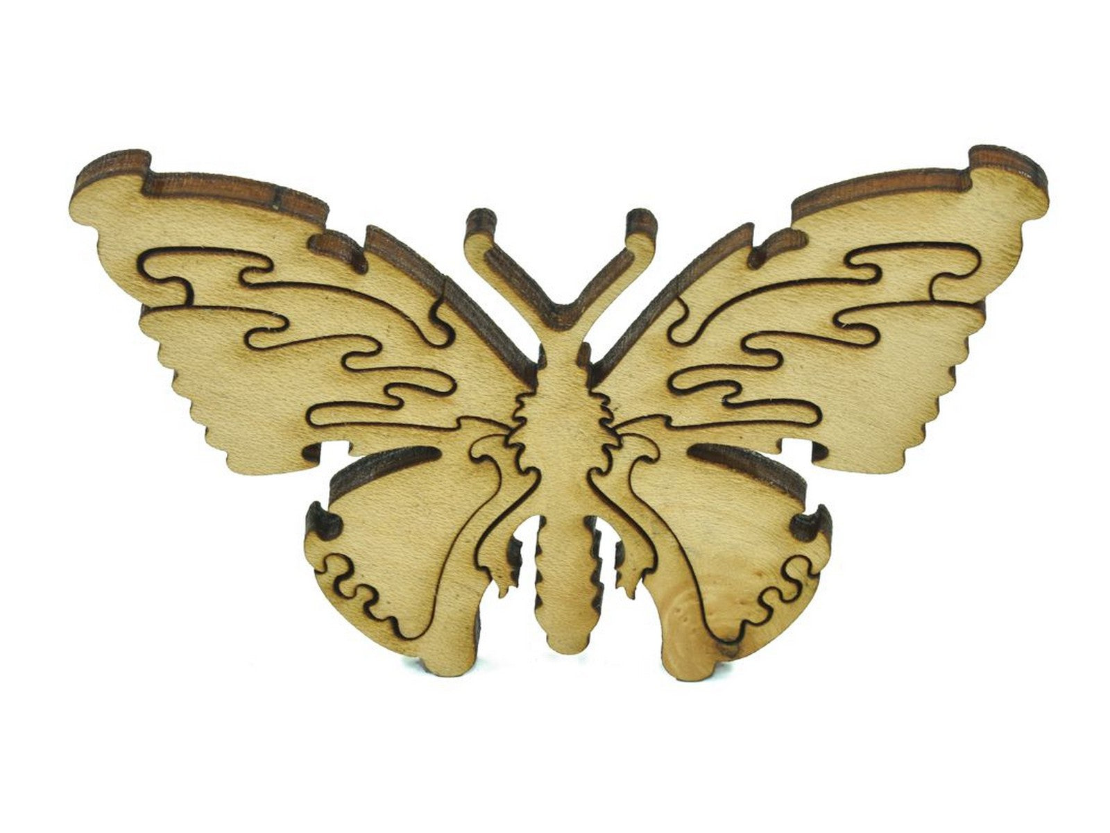 A closeup of pieces in the shape of a butterfly.