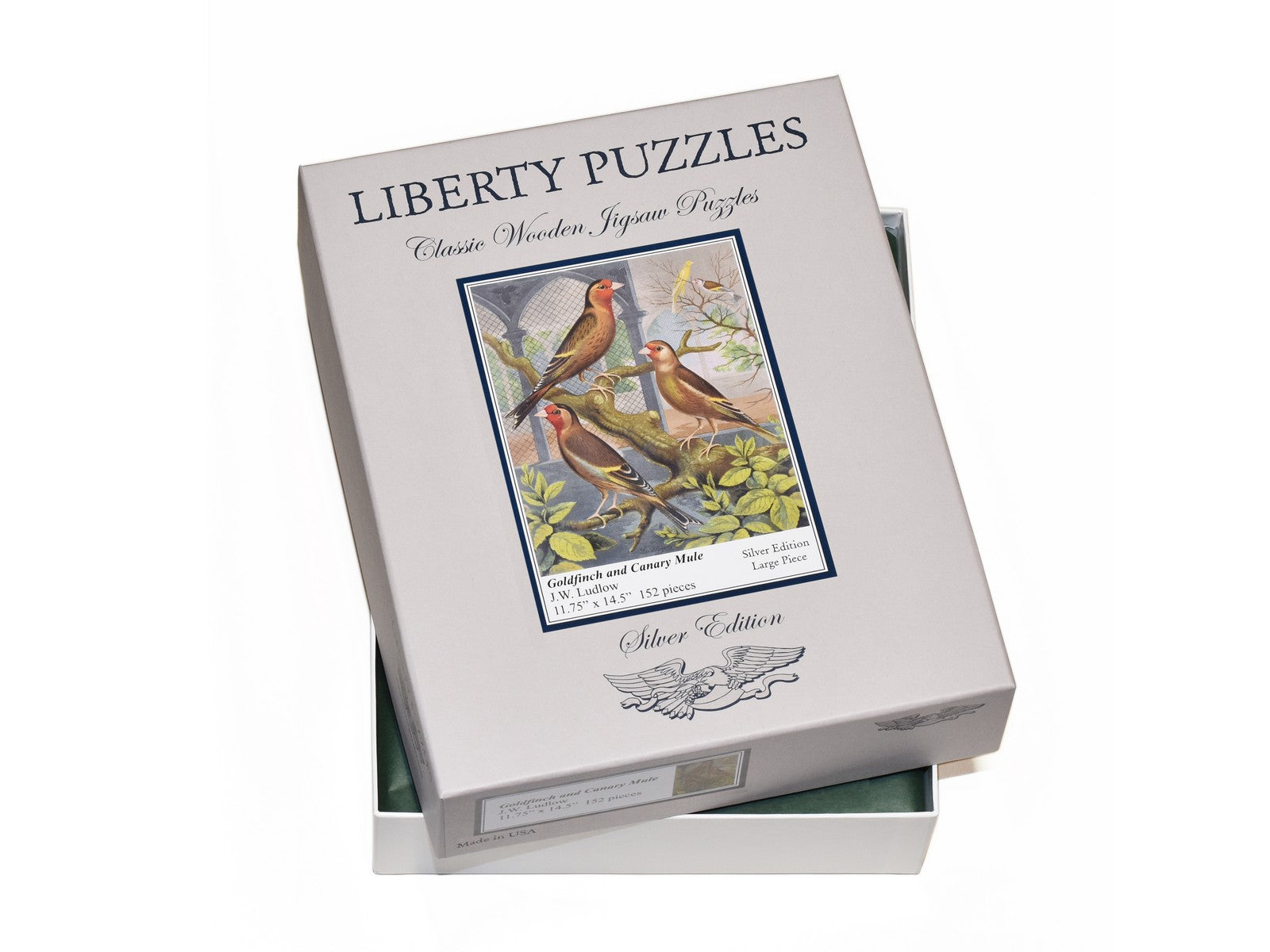 The box for the puzzle, Goldfinch and Canary Mule.