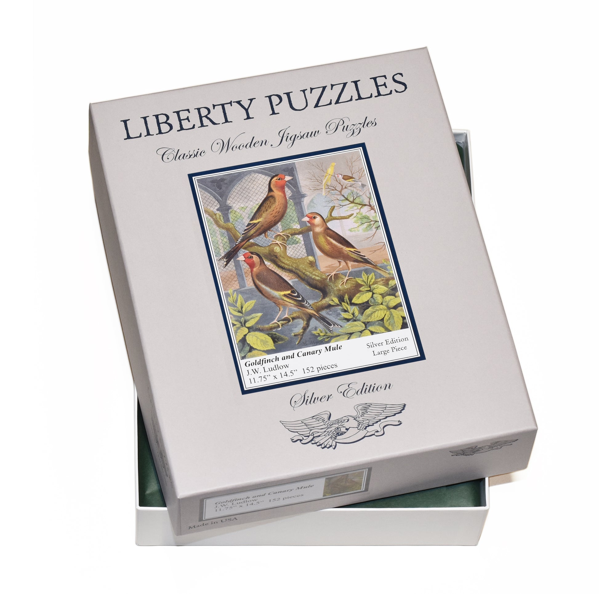 The box for the puzzle, Goldfinch and Canary Mule.