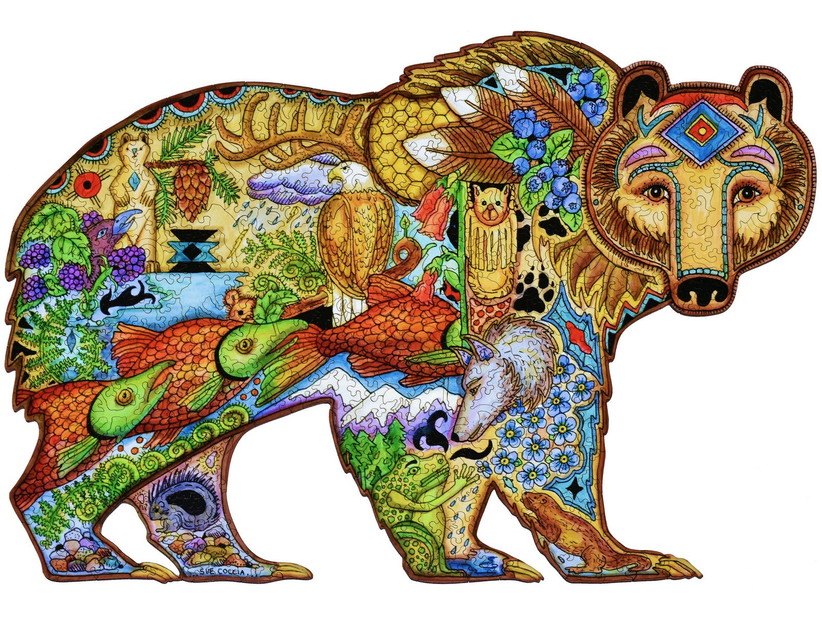 The front of the puzzle, Grizzly Bear, which is in the shape of a grizzly bear.