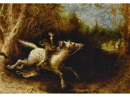 A closeup of the front of the puzzle, The Headless Horseman Pursuing Ichabod Crane.