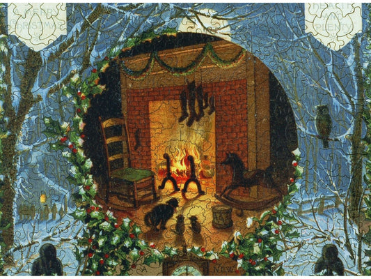 A closeup of the front of the puzzle, Joy, Peace, Health & Plenty.