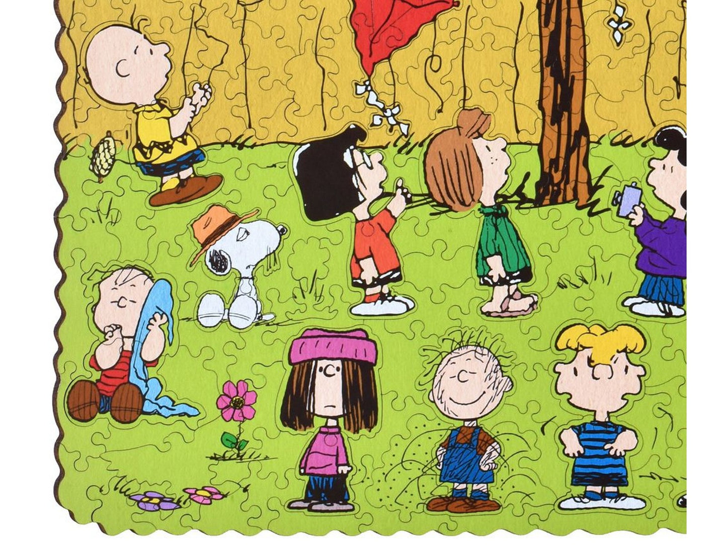 A closeup of the front of the puzzle, Kite-Eating Tree, showing the detail in the pieces.