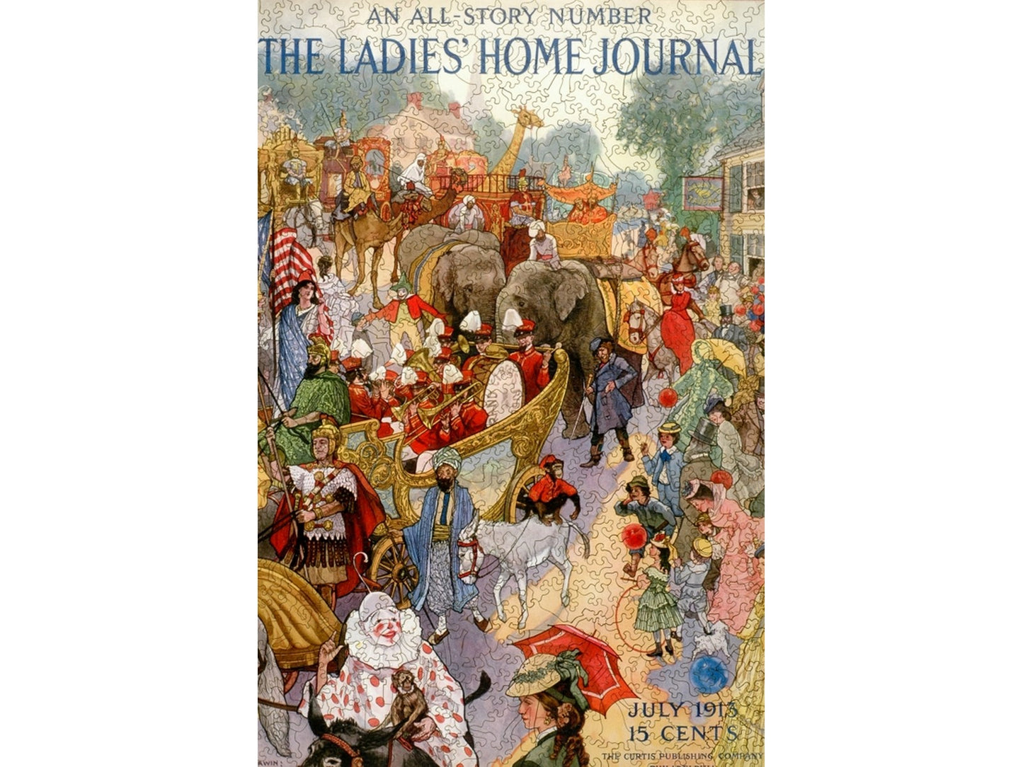 The front of the puzzle, Ladies Home Journal All-Story Number, which shows a circus parade of many people and animals