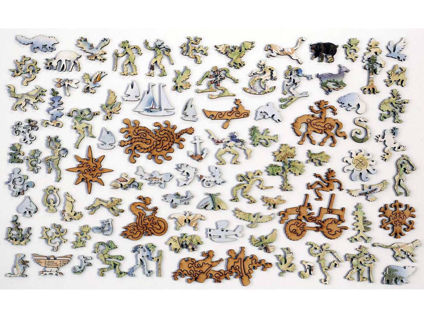 The whimsy pieces that can be found in the puzzle, Lake Tahoe Map.