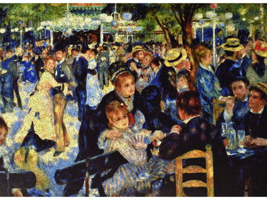 The front of the puzzle, Le Moulin de la Galette, which shows an outdoor party with people dancing.