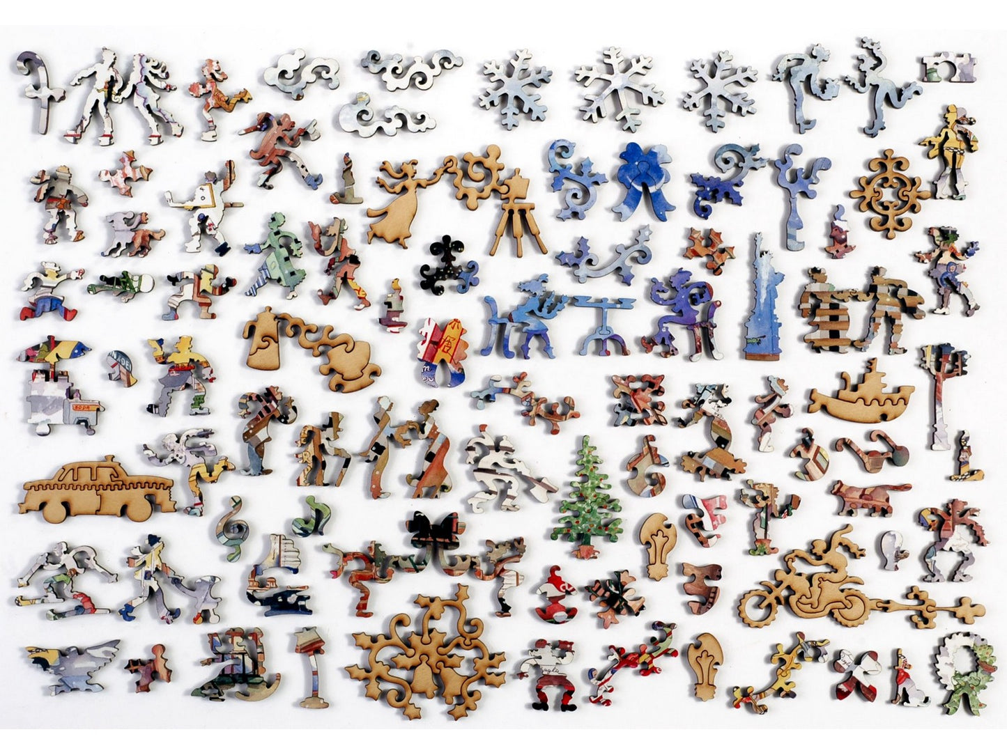 The whimsy pieces that can be found in the puzzle, Light Snowfall in New York.
