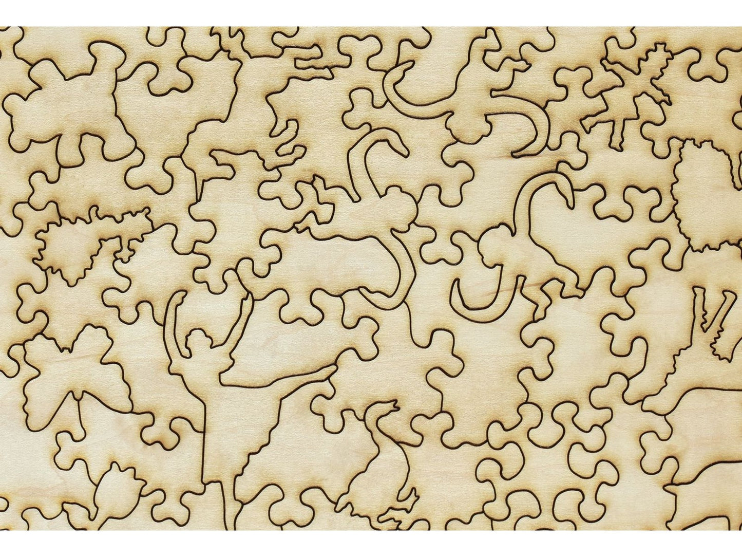 A closeup of the back of the puzzle, Little Dog Laughed.