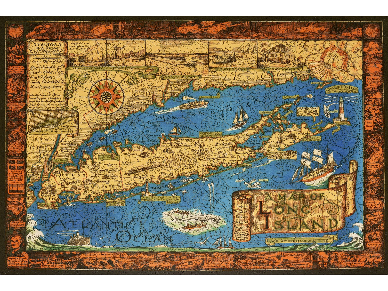 The front of the puzzle, Map of Long Island, which shows an antique map of Long Island.