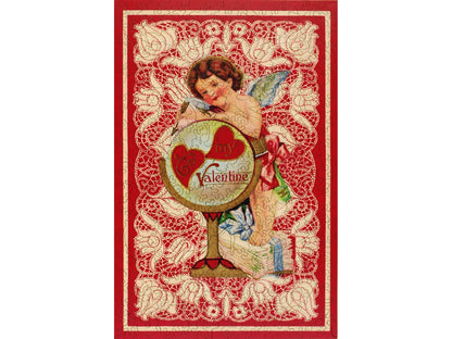 The front of the puzzle, Love Letters, which shows a cherub on a lace background.