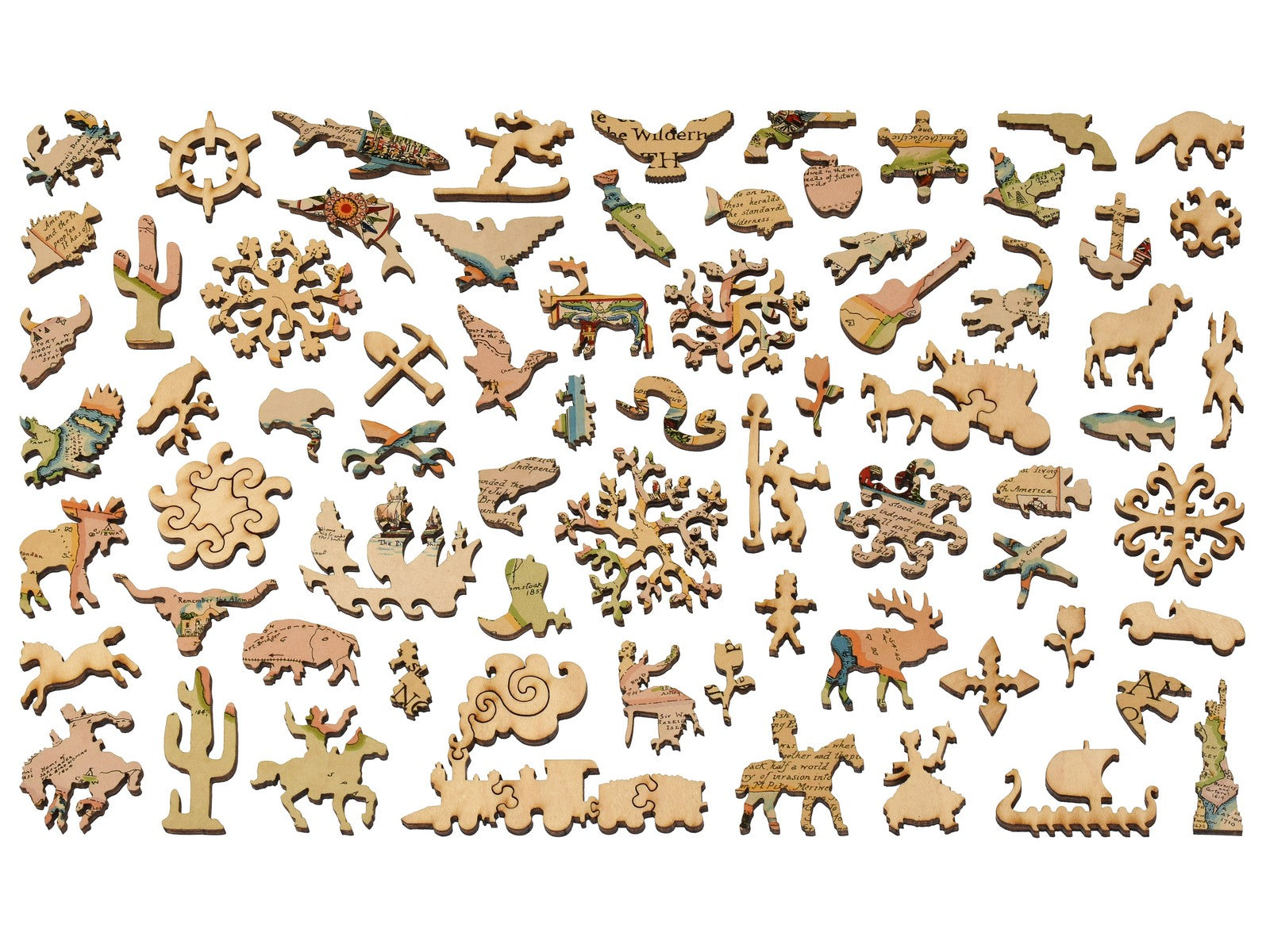 The whimsy pieces that can be found in the puzzle, Map of America's Making.