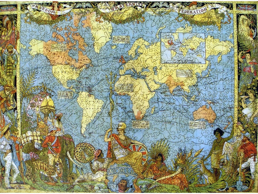 The front of the puzzle, Map of the British Empire in 1886, which shows a world map with a decorative border.