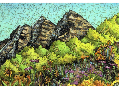 A closeup of the front of the puzzle, Maroon Bells.