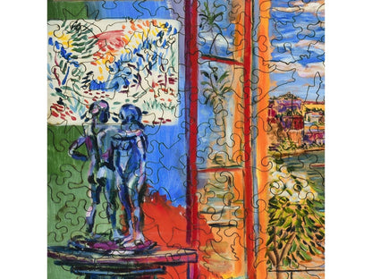 A closeup of the front of the puzzle, Matisse's Studio, showing the detail in the pieces.
