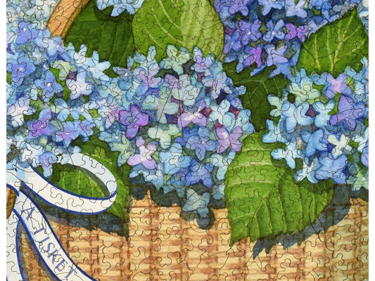 A closeup of the front of the puzzle, Nantucket Basket.