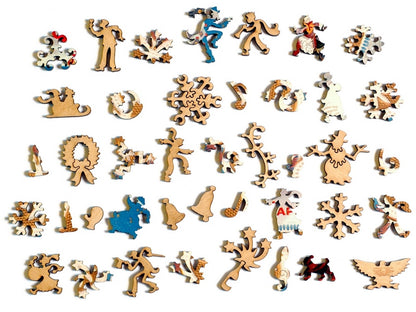 The whimsy pieces that can be found in the puzzle, New Year's Toboggan.