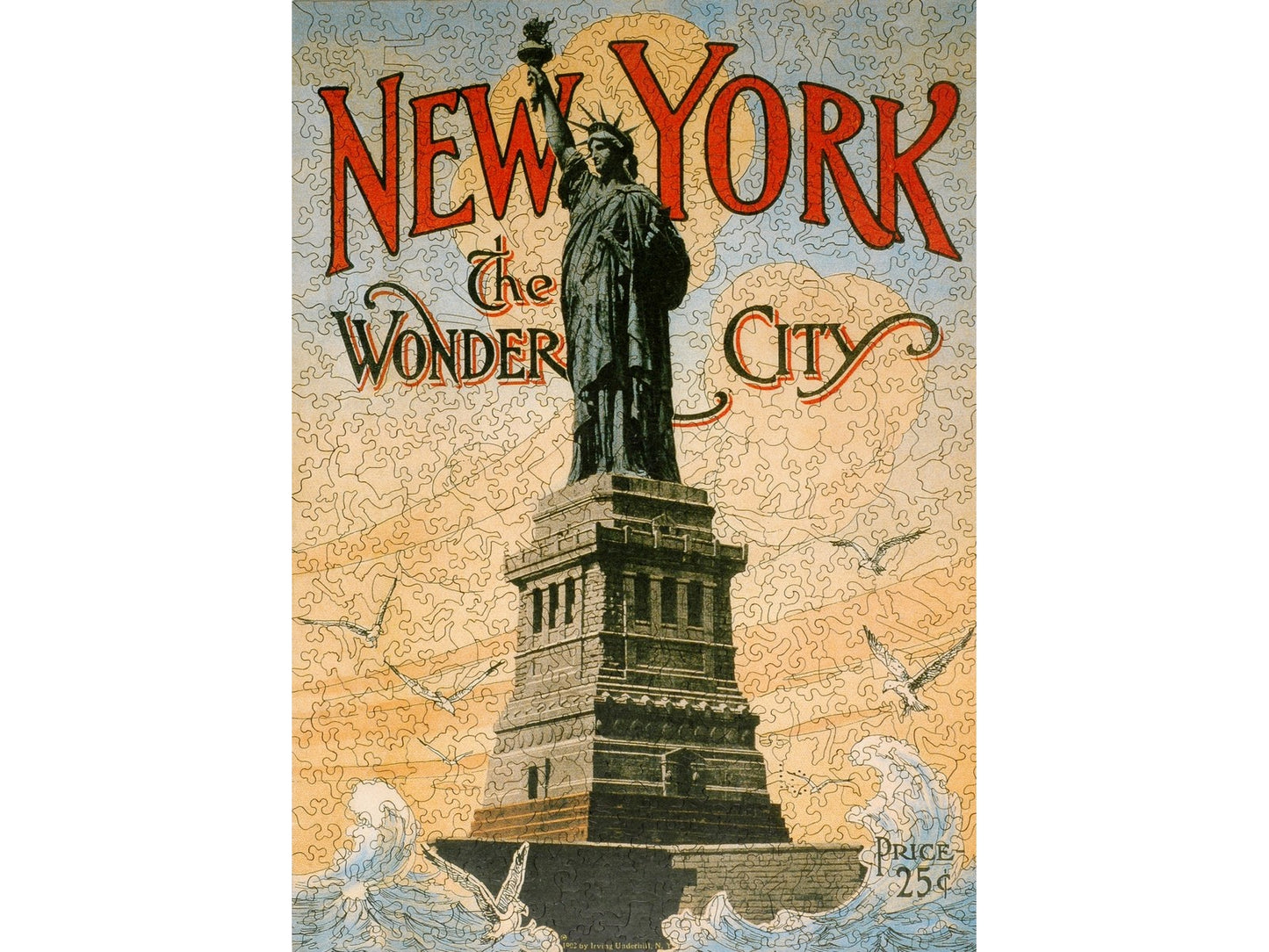 The front of the puzzle, New York the Wonder City, which shows the statue of liberty.