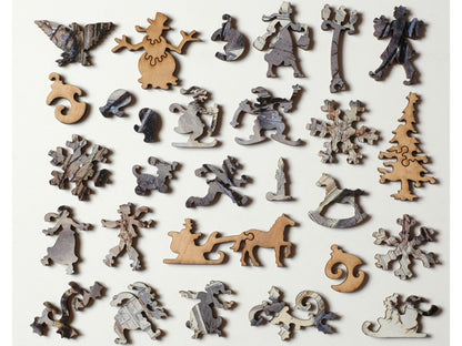 The whimsy pieces that can be found in the puzzle, Snowy Sleigh Ride.