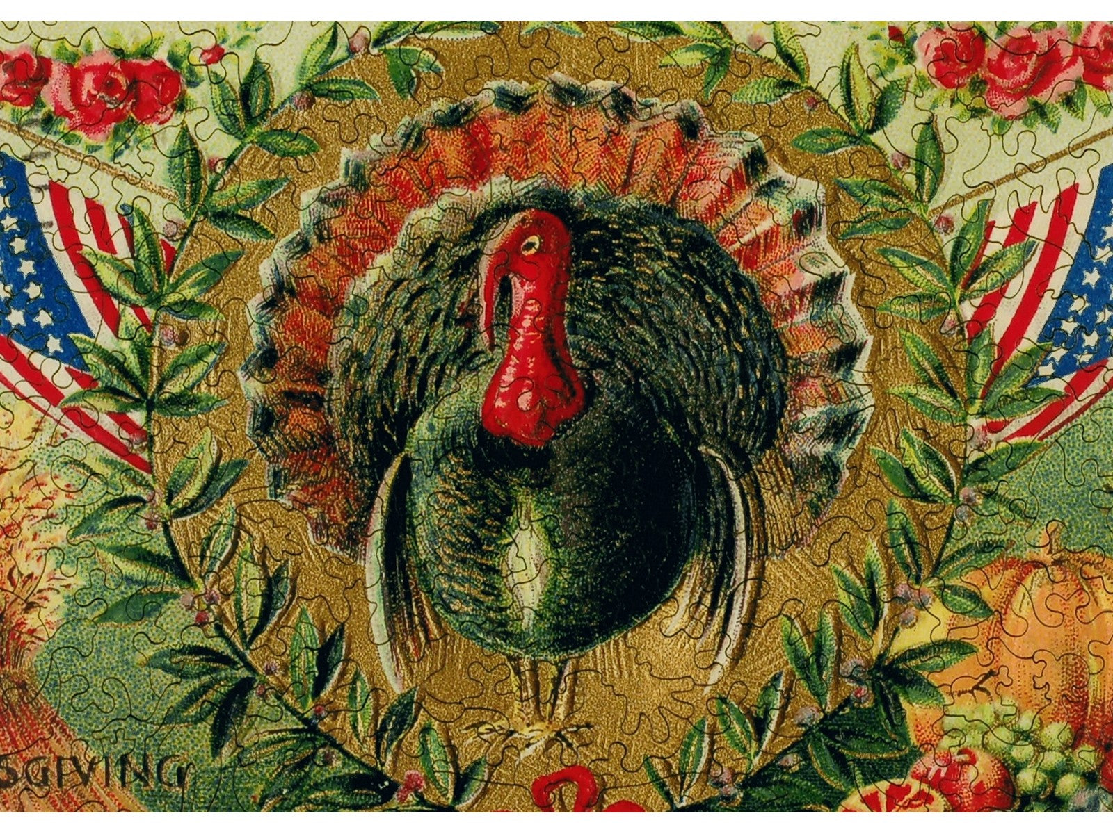 A closeup of the front of the puzzle, Patriotic Turkey.