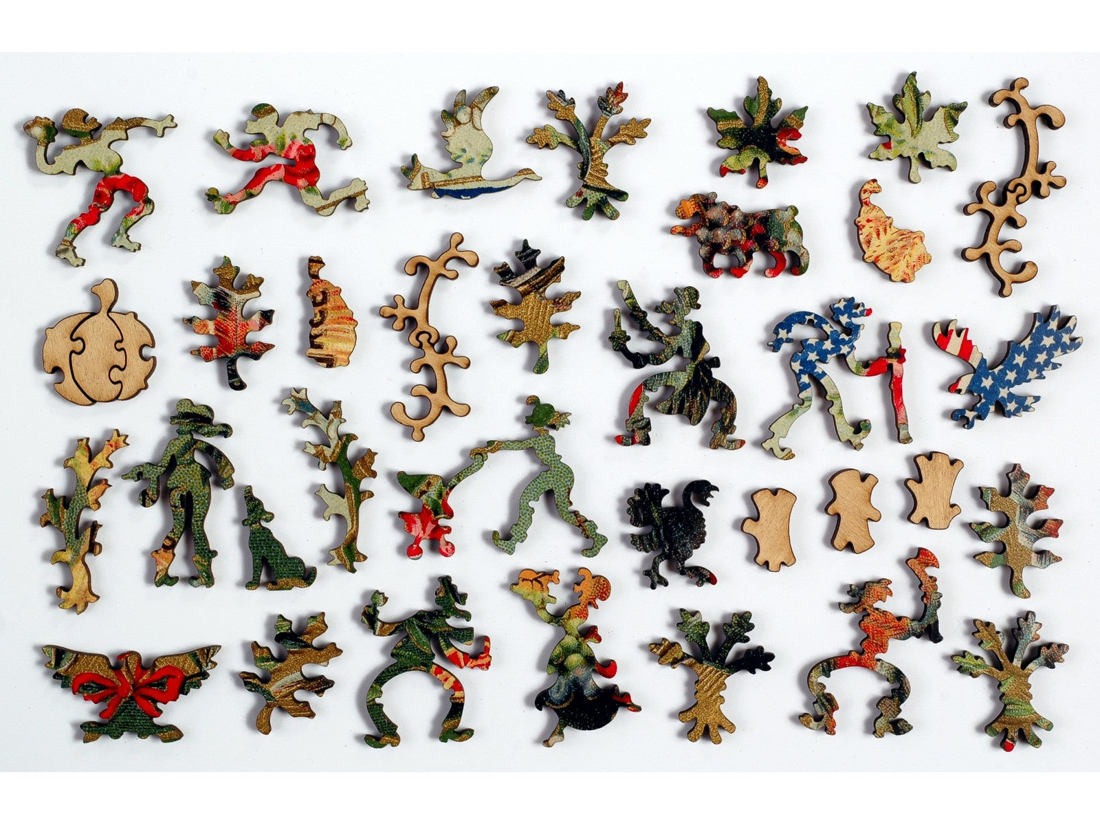 The whimsy pieces that can be found in the puzzle, Patriotic Turkey.