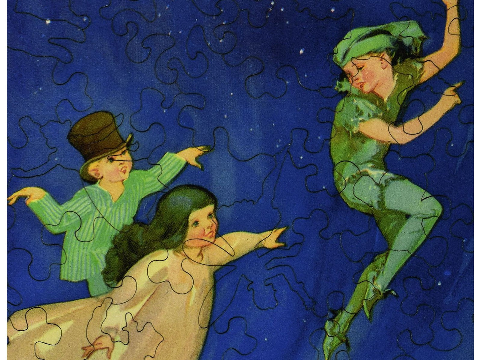 A closeup of the front of the puzzle, Peter Pan Flying.