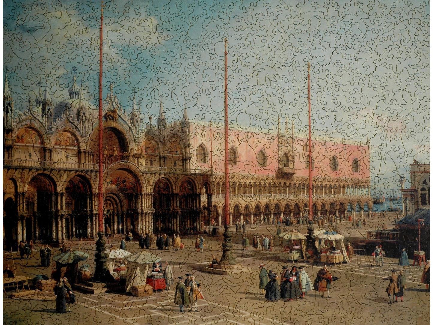 The front of the puzzle, Piazza San Marco, which shows a market square with a church.
