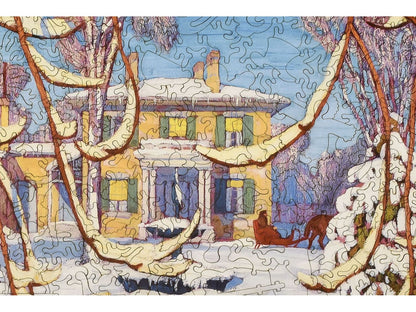 A closeup of the front of the puzzle, Red Sleigh, House, Winter 1919.