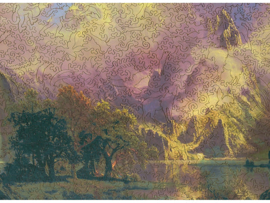 A closeup of the front of the puzzle, Rocky Mountain Landscape, showing the detail in the pieces.