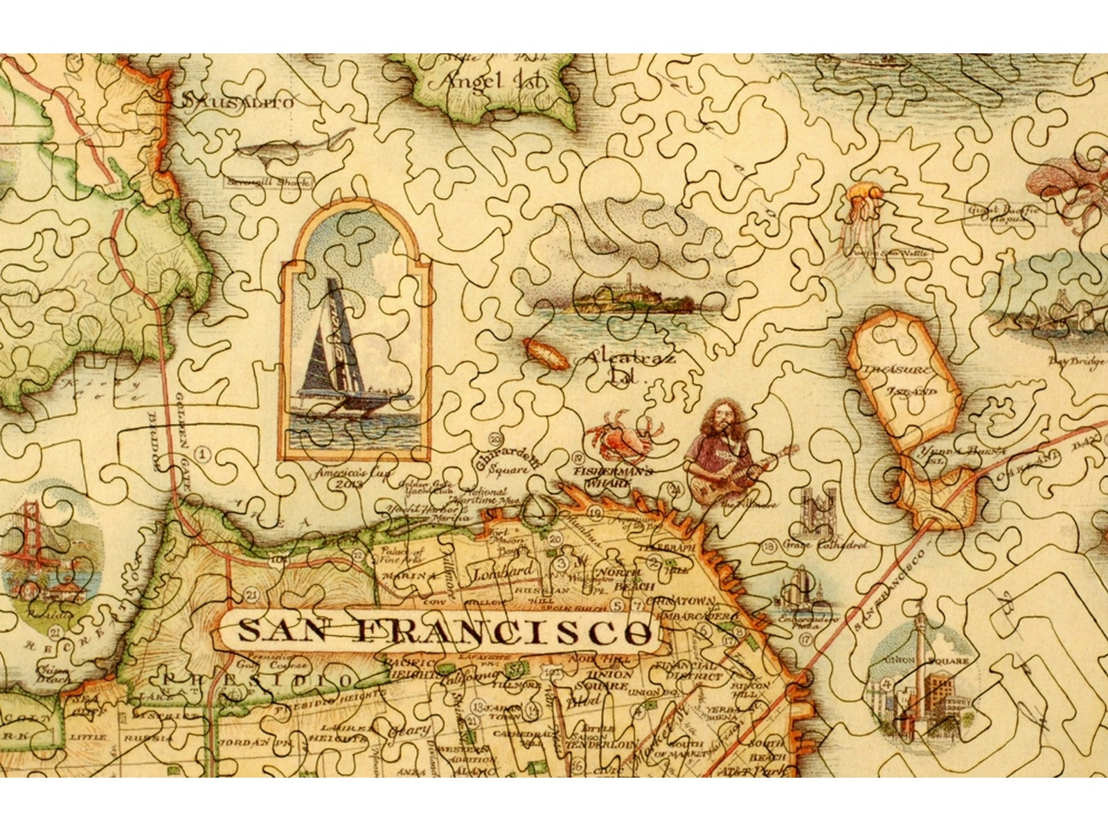 A closeup of the front of the puzzle, San Francisco Bay Map.