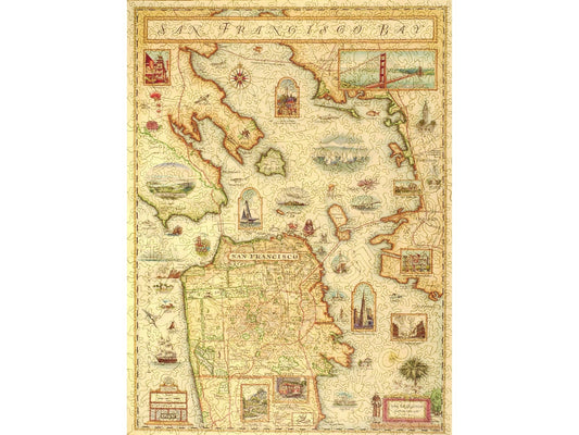The front of the puzzle, San Francisco Bay Map, which is an antique style map of the San Francisco area.