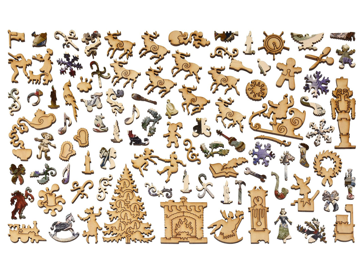 The whimsy pieces that can be found in the puzzle, Santa Claus and His Works.