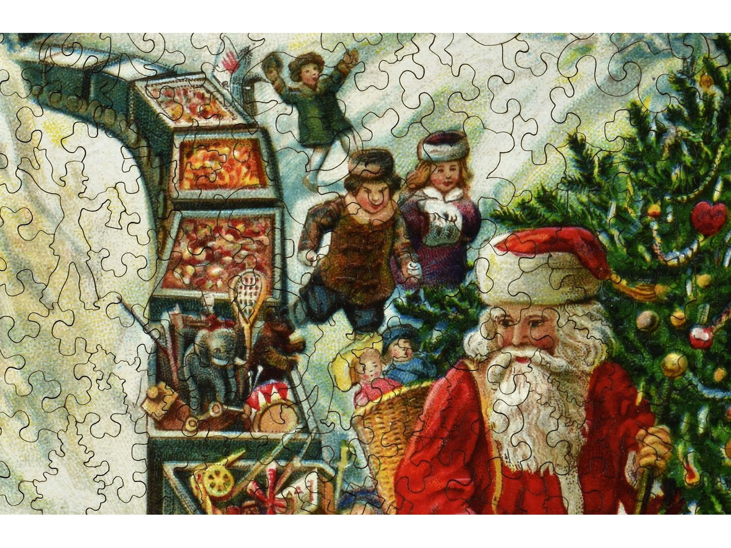 A closeup of the front of the puzzle, Santa Claus Train.