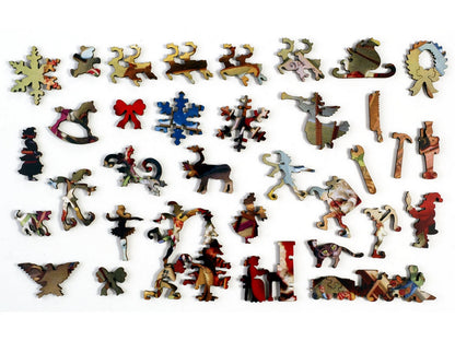The whimsy pieces that can be found in the puzzle, Santa's Workshop. 
