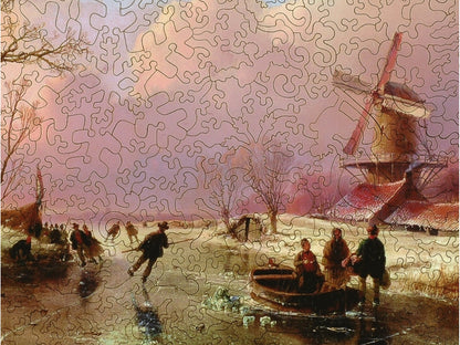 A closeup of the front of the puzzle, Skating in Holland.