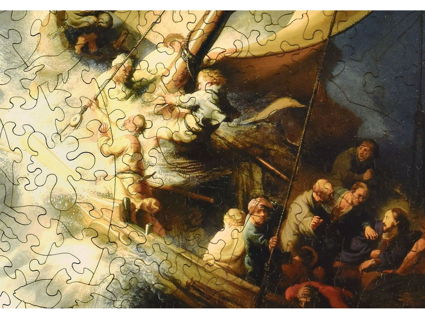 A closeup of the front of the puzzle, Storm on the Sea of Galilee.