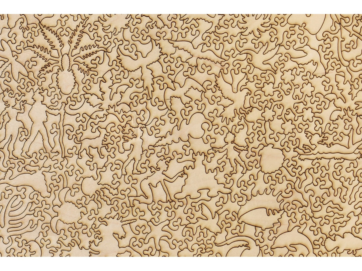 A closeup of the back of the puzzle, The Girl and The Sea, showing the detail in the pieces.