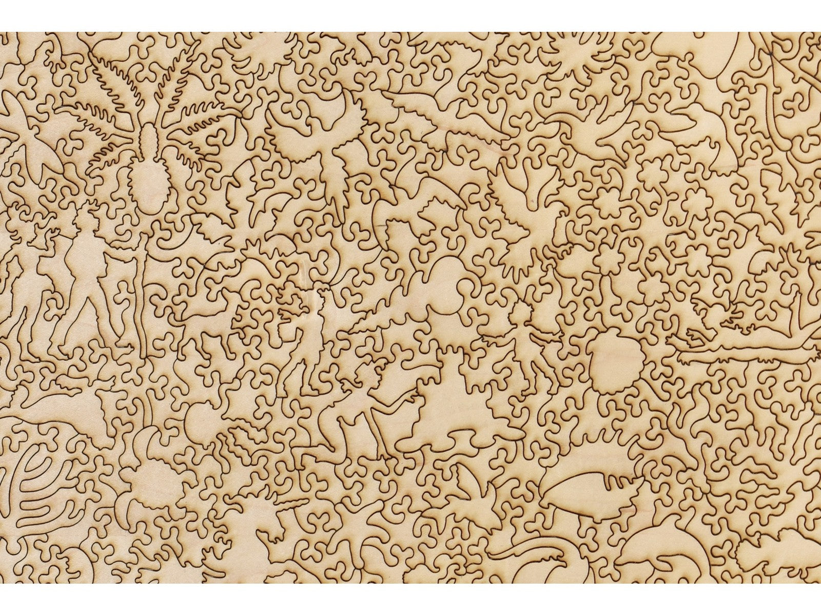 A closeup of the back of the puzzle, The Girl and The Sea, showing the detail in the pieces.