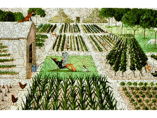 A closeup of the front of the puzzle, The Good Life, showing the detail in the pieces.