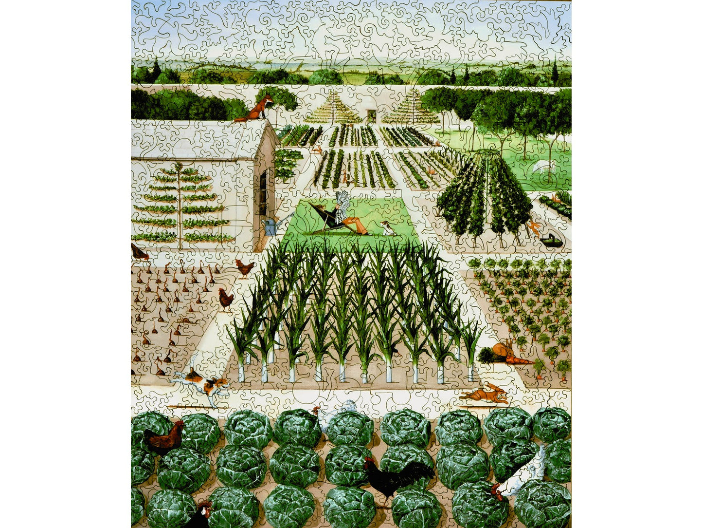 The front of the puzzle, The Good Life, which shows a person relaxing in a garden.